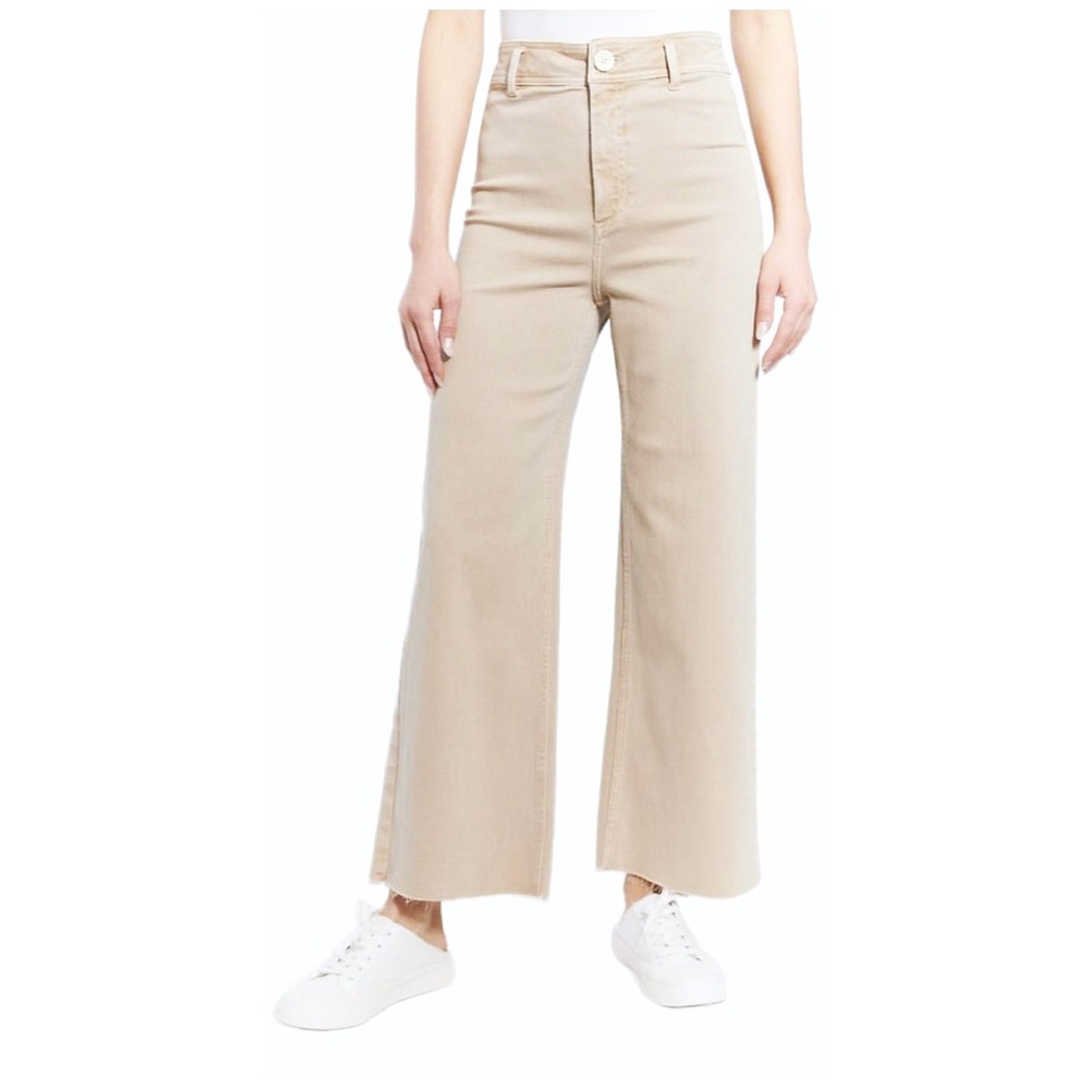 OAT new york size 12 : cream light tan crop wide leg distressed hem denim jeans